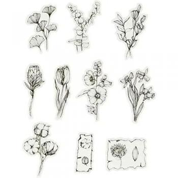Autocollants Papier Washi Fleurs Noir et Blanc