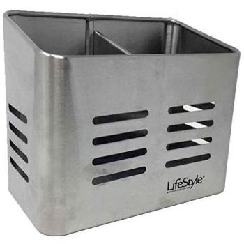 Escurridor de cubiertos de acero inoxidable plata y negro