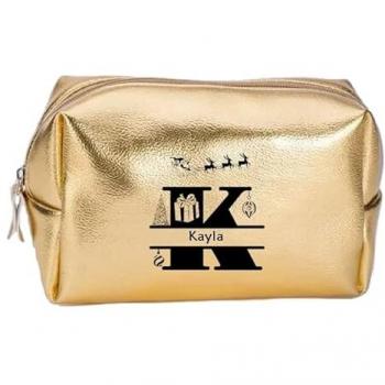 Trousse de maquillage dorée personnalisée avec initiales Noël