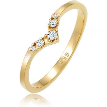 Elli Ringe: Verlobungsring V‑Form Diamant 0,07 ct – 54 mm – Gelbgold