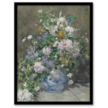 Vintage Renoir Spring Bouquet – Artery8 Framed Wall Art, Grey, 12 Wide by 16 High