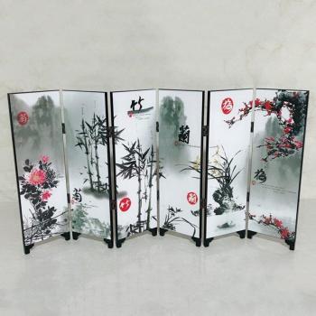 Bamboo Folding Room Divider with Floral Design