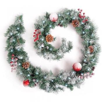 Holiday Frosted Red Garland – 12 ft (360 cm) with Lights
