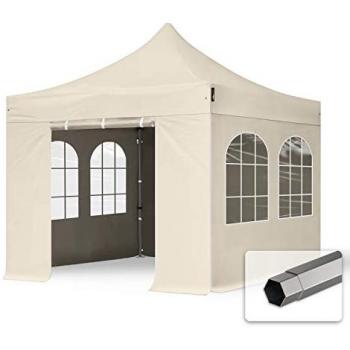 Tonnelle 3x3 m avec côtés à fenêtres en acier, crème