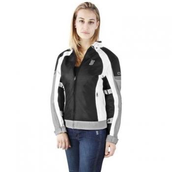 Elegancia OJ Deep Lady Chaqueta Bifacética con Tejido Exterior de Poliéster y Malla Cortaviento – Negro/Blanco/Gris Oscuro, XS