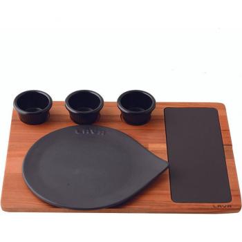 Lava Cast Iron Druppelset met Houten Serveerplank Ø 21cm
