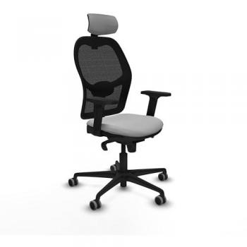 Silla Ejecutiva Jorquera Malla Negra, Cabecero Gris Claro y Ruedas 65 mm