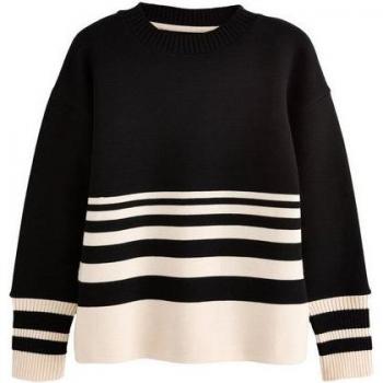 Next Compact Cosy Pull à col rond avec détail de fente latérale – Reg – Noir