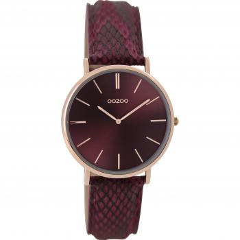 OOZOO C9306 Bordeaux Damenuhr – rotes Lederarmband, roségoldes Zifferblatt, 32 mm