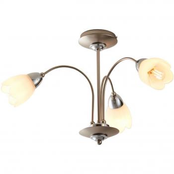 Satin Chrome Petal 3-Light Semi Flush Ceiling Light with Opal Glass Shades