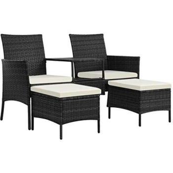 VidaXL 2-Sitzer Gartenbank mit Tisch und Hocker aus Poly Rattan Schwarz