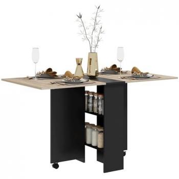 Table Pliante Amovible sur Roulettes avec 2 Étagères