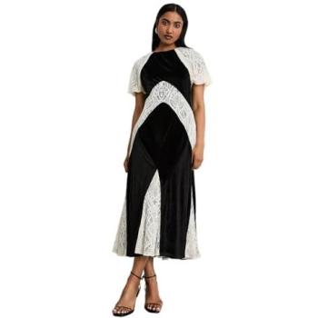 Elegant Velvet Lace Tea Dress, Medium Length – Black
