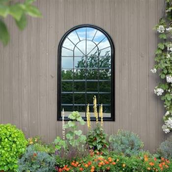 131 × 75 cm Black Arch Mirror – Garden Wall Edition