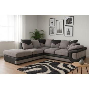Left‑Facing Arlo Grey Sofa with Corded Fabric and Leather‑Effect Arms