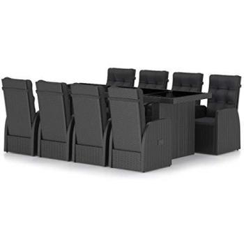 Ensemble de Dîner d'Extérieur 9pcs Résine Tressée Noir