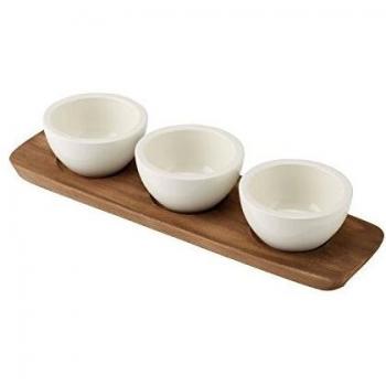 White Porcelain Artesano Mini Dip Bowl Set (4) – Villeroy & Boch with Wooden Handle