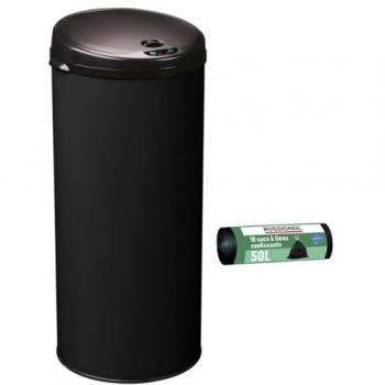 Poubelle de cuisine automatique 45L Rossignol et 10 sacs poubelle 50L Noir 31x68x31cm