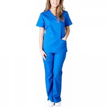 Women’s Professional Scrub Suit: Short Sleeve V-Neck Top and Pants