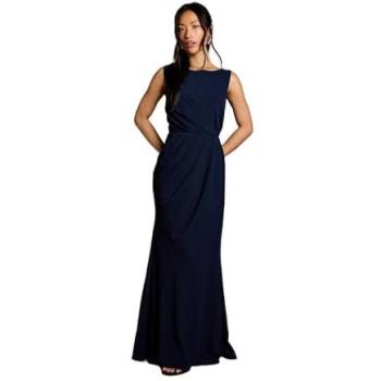 Elegant Navy Back-Lace Maxi Dress for Bridesmaids – Size 10
