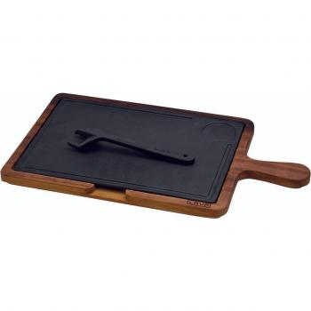 Holzservierplatte und Lava-Gusseisen Set 22x33cm