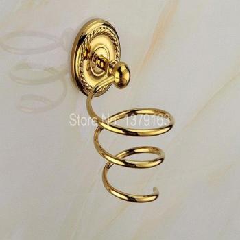 Soporte de secador de pelo de latón dorado