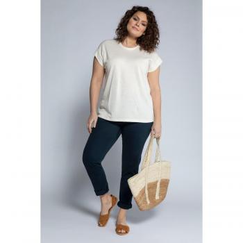 T-shirt bianca in piqué oversize, scollo girocollo, donna, taglia 60/62, lino/cotone