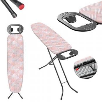 Kadax Ironing Stand 110x30 cm – Fodera di Cotone, Portaferro, Piedini Anti‑Scivolo, Altezza Regolabile
