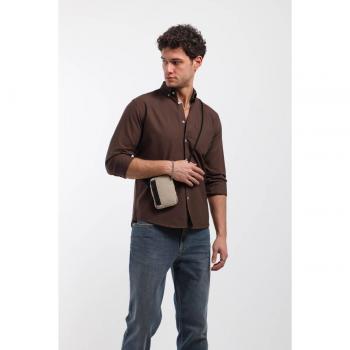 Camicia a manica lunga marrone grande XL