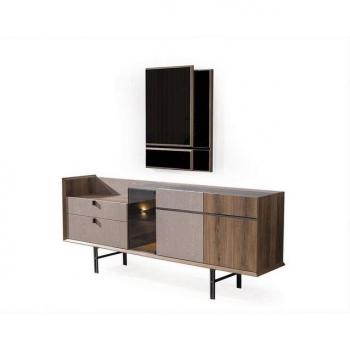 European Design: LED‑Sideboard + Glass Mirror – Perfektes Esszimmer‑Set