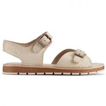 Clarks Reef K Kid's PlaySandals Tan & Off-White Leather Flat Size 10F