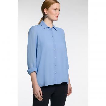 Blue Plus Size Lightweight Button Front Blouse, Silky Viscose, Women, Size 16/18