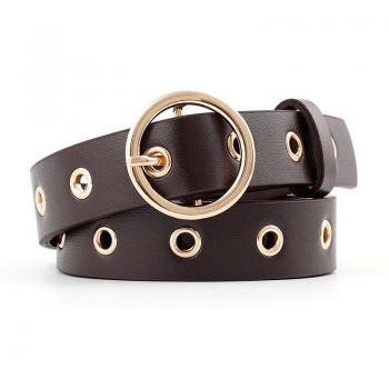 Golden Circle PU Leather Jeans Belt with Pin Buckle and Eyelets