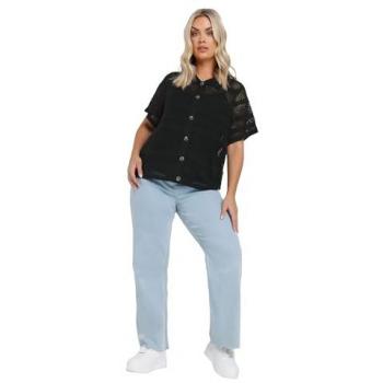Yours Curve Damen-Straßengürtel mit Kragen und Durchbruchmuster – Schwarz