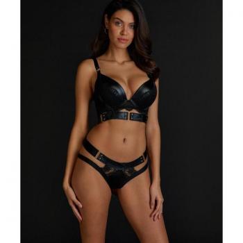 Slip brésilien ouvert avec broderie florale