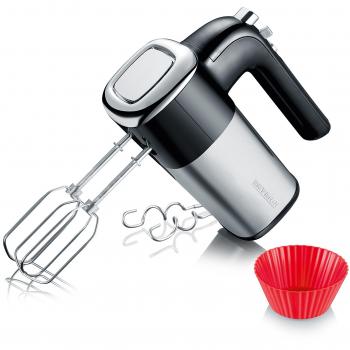 HM 9478 Severin Handmixer 125‑Jahre Edition, inklusive 10 rote Silikon‑Muffinförmchen