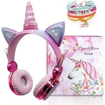 Pink Unicorn Bluetooth Earbuds for Girls with Built-in Mic and Sparkle Design