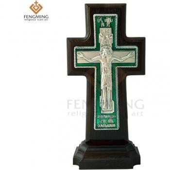 Oak Wood Cross with Metal Jesus