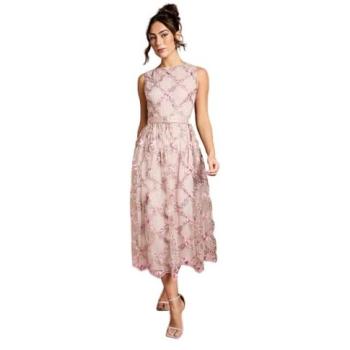 Ocean Breeze Blush Metallic Floral Dress, Mid-Length