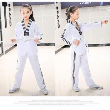 Katoenen Dobok Wit voor Taekwondo Kinderen en Volwassenen 110cm tot 190cm met Zwart-Witte Strepen