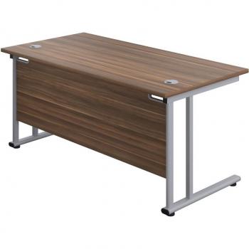 Twin Edge Cantilever Desk – Dark Walnut Finish, Silver Hardware – 1400x800