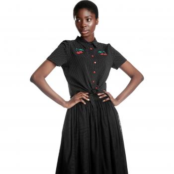 Chemisier Couture Rockabilly – Pussy Deluxe Cerises, Noir et Blanc, XS-XXL