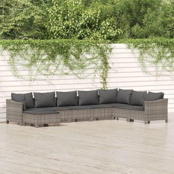 Mobilier de Jardin 8 Pièces avec Coussins Gris en Résine Tressée