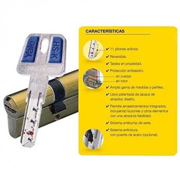 Cilindro HSK YALE perfil EURO doble 30x40, leva R15, estría AK4, níquel, 5 llaves, barra reforzada