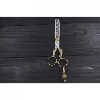 Kit coiffure KUMIHO – Ciseaux coupe & éclaircis japonais, étui en cuir, poignée motif couronne