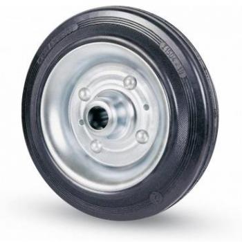 Ruota gomma nera con disco in acciaio e cuscinetti a rulli, diametro 125mm