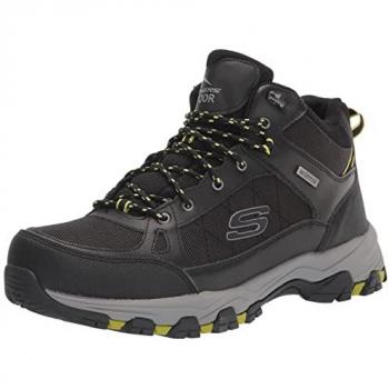 Calzado Skechers Selmen‑Melano negro para hombre, modelo relajado con amortiguación de aire y protección impermeable