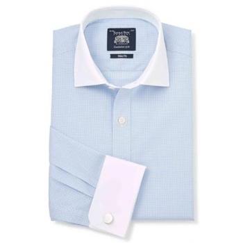 Savile Row Company Elegantes Gingham Karo Hemd in Blau