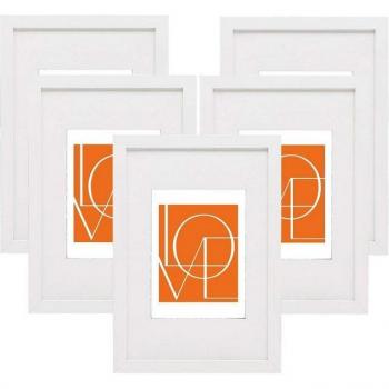 Lot de 5 cadres photo 13×18 cm, blanc, MDF, simple avec passe-partout