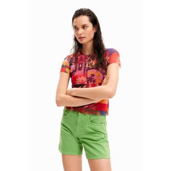 Desigual Camisa Patchwork Floral em Vermelho, Tamanho S